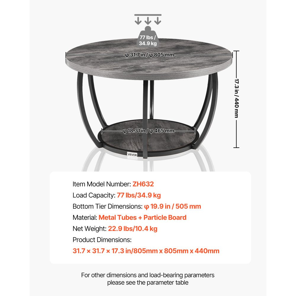 VEVOR Coffee Table, Modern Round Coffee Table, 2 Tiers Wooden Circle Center Desk with Open Storage, Minimalist Sturdy