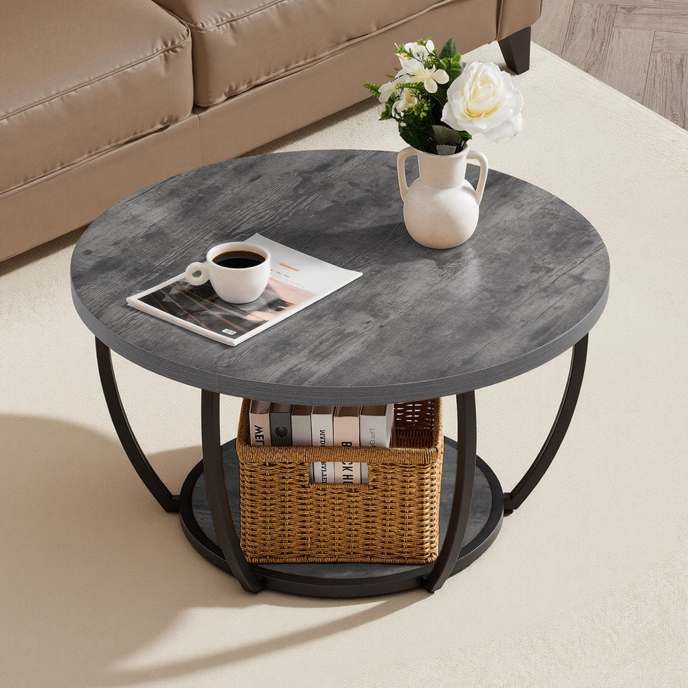VEVOR Coffee Table, Modern Round Coffee Table, 2 Tiers Wooden Circle Center Desk with Open Storage, Minimalist Sturdy