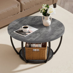 VEVOR Coffee Table, Modern Round Coffee Table, 2 Tiers Wooden Circle Center Desk with Open Storage, Minimalist Sturdy