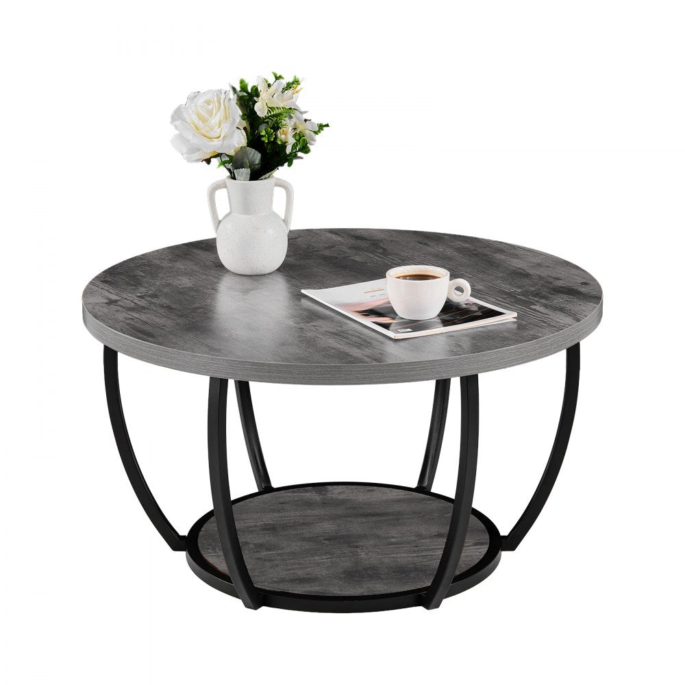 VEVOR Coffee Table, Modern Round Coffee Table, 2 Tiers Wooden Circle Center Desk with Open Storage, Minimalist Sturdy