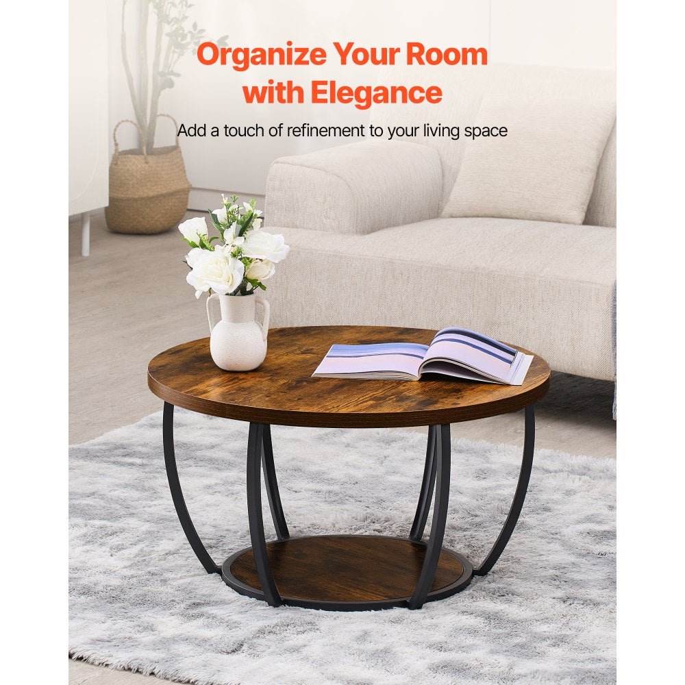 VEVOR Coffee Table, Modern Round Coffee Table, 2 Tiers Wooden Circle Center Desk with Open Storage, Minimalist Sturdy