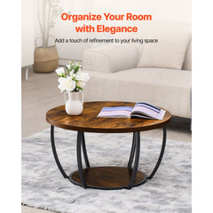 VEVOR Coffee Table, Modern Round Coffee Table, 2 Tiers Wooden Circle Center Desk with Open Storage, Minimalist Sturdy
