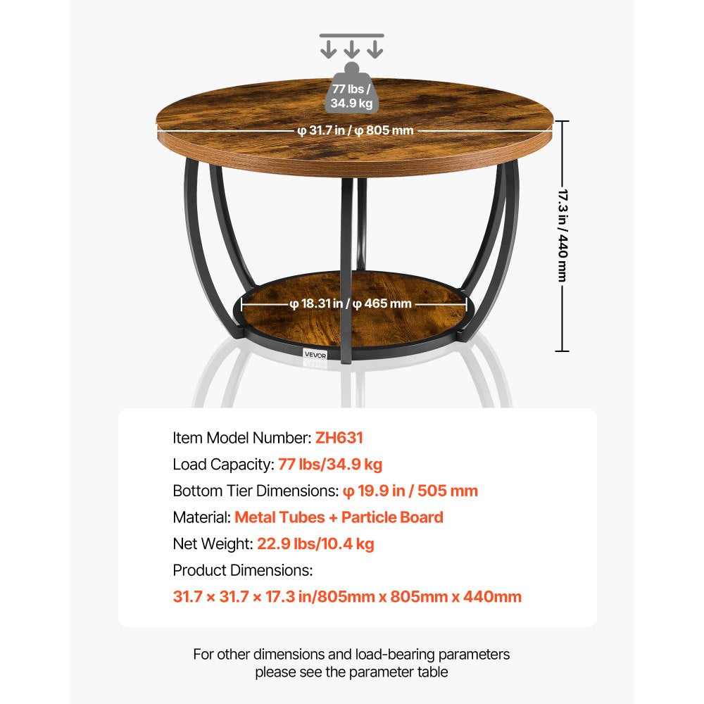 VEVOR Coffee Table, Modern Round Coffee Table, 2 Tiers Wooden Circle Center Desk with Open Storage, Minimalist Sturdy