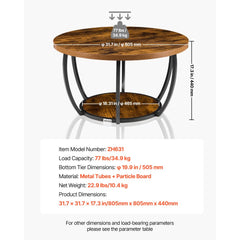 VEVOR Coffee Table, Modern Round Coffee Table, 2 Tiers Wooden Circle Center Desk with Open Storage, Minimalist Sturdy