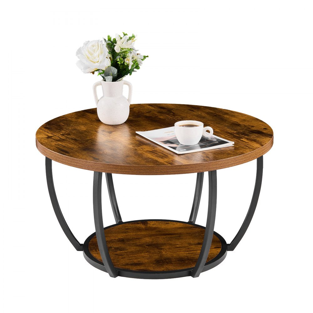 VEVOR Coffee Table, Modern Round Coffee Table, 2 Tiers Wooden Circle Center Desk with Open Storage, Minimalist Sturdy