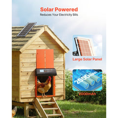 VEVOR Automatic Chicken Coop Door, Solar & Battery Powered Chicken Door with LCD Display, Remote Control, Light Sensor