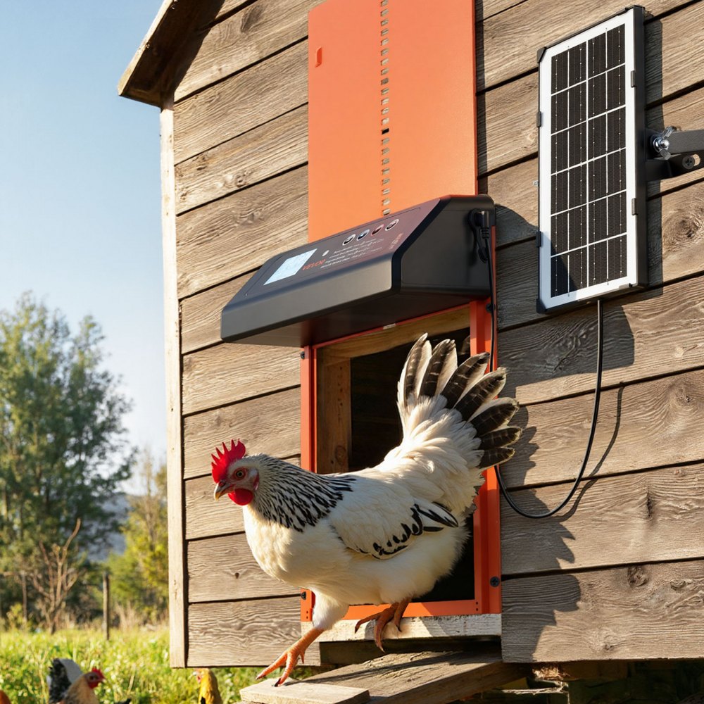 VEVOR Automatic Chicken Coop Door, Solar & Battery Powered Chicken Door with LCD Display, Remote Control, Light Sensor