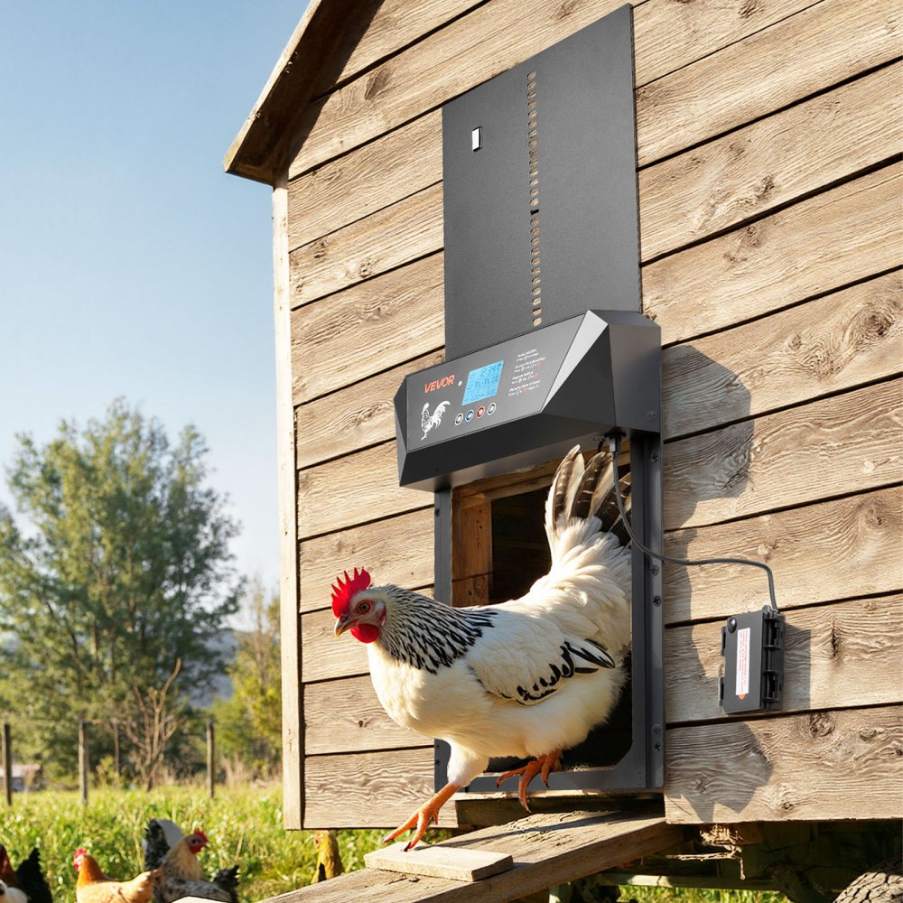 VEVOR Automatic Chicken Coop Door, DC & Battery Powered Chicken Door with LCD Display, Light Sensor, Timer & Manual