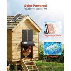 VEVOR Automatic Chicken Coop Door, Solar & Battery Powered Chicken Door with LCD Display, Remote Control, Light Sensor