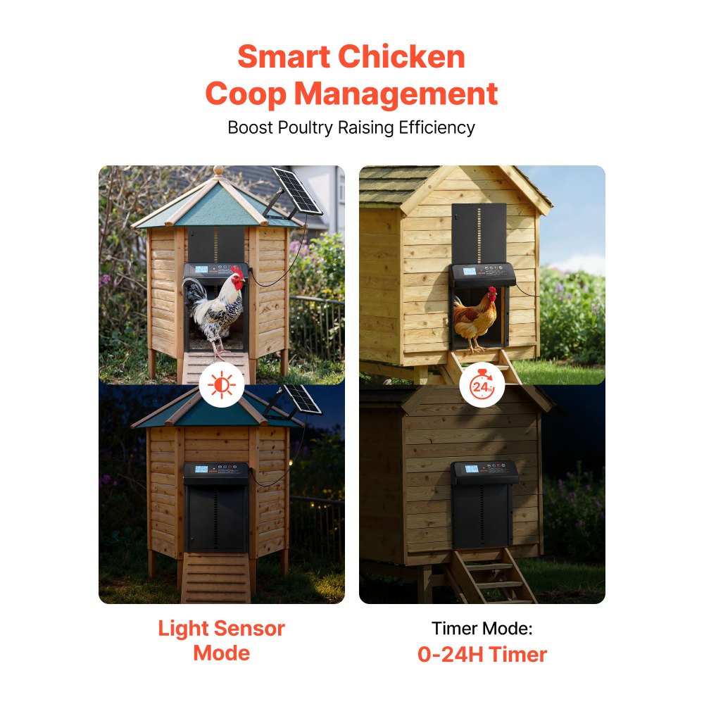 VEVOR Automatic Chicken Coop Door, Solar & Battery Powered Chicken Door with LCD Display, Remote Control, Light Sensor