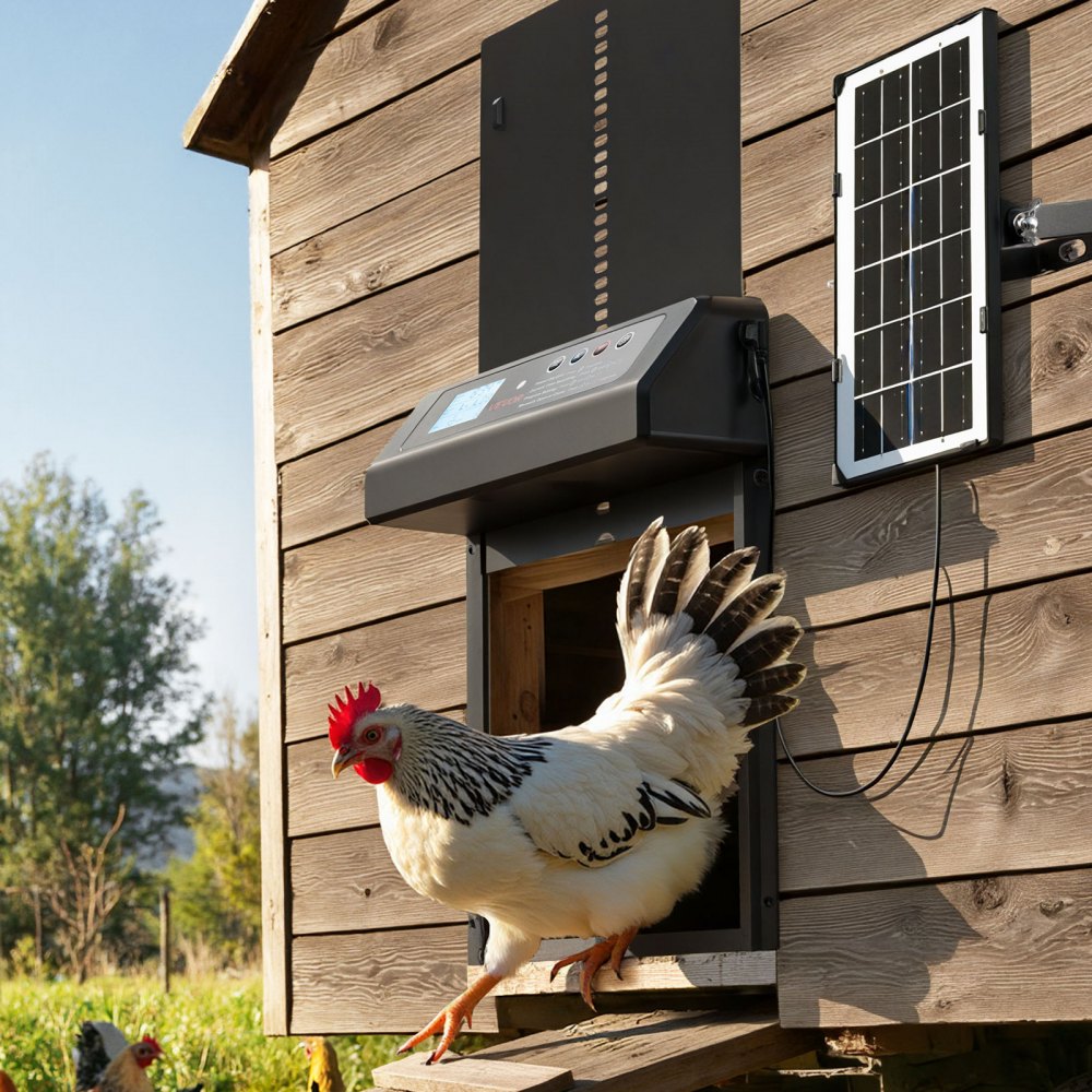 VEVOR Automatic Chicken Coop Door, Solar & Battery Powered Chicken Door with LCD Display, Remote Control, Light Sensor