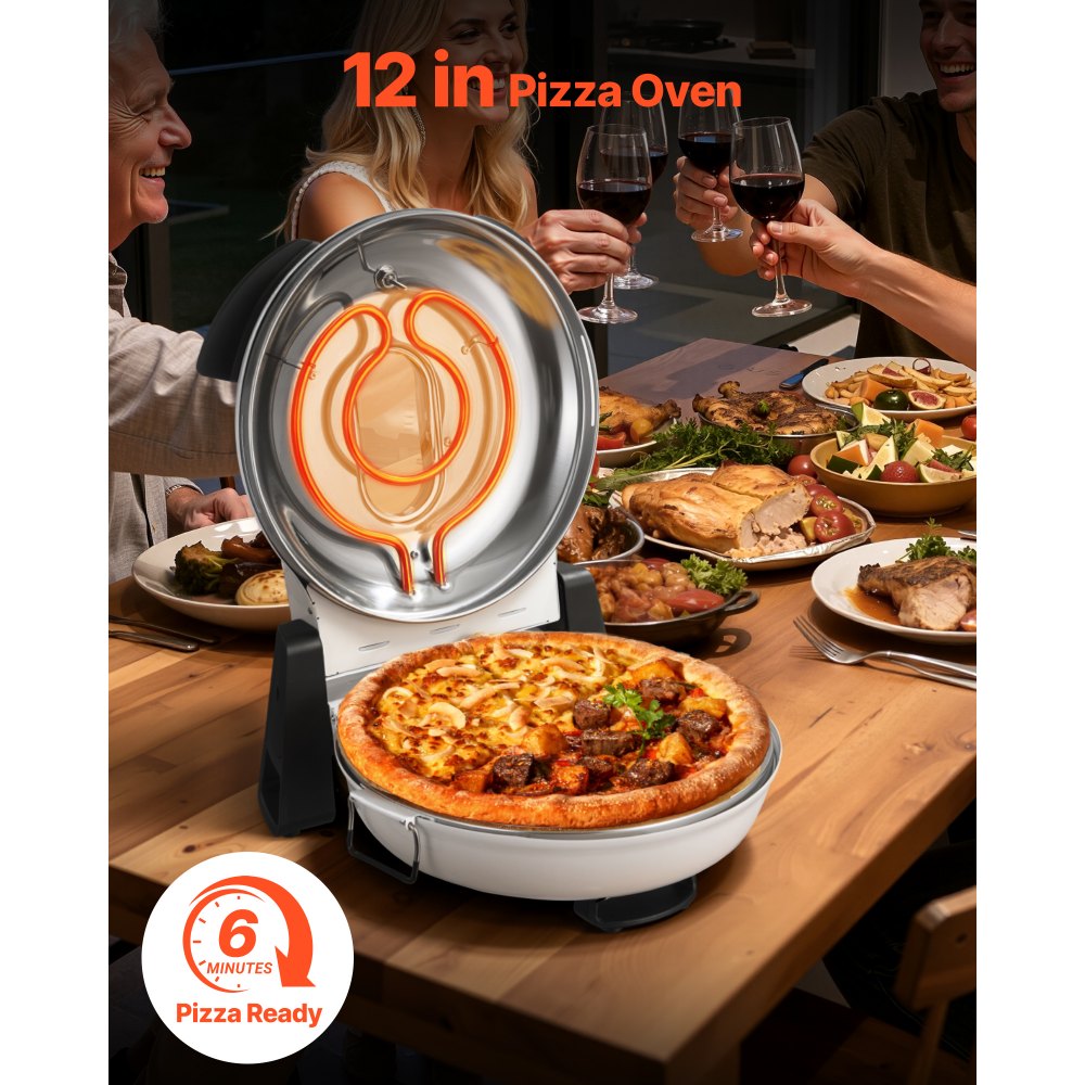 VEVOR Pizza Oven, 12 in Electric Pizza Maker, 1200W Electric Pizzas Cooker with Cordierite Stone, 5-Mode Temperature