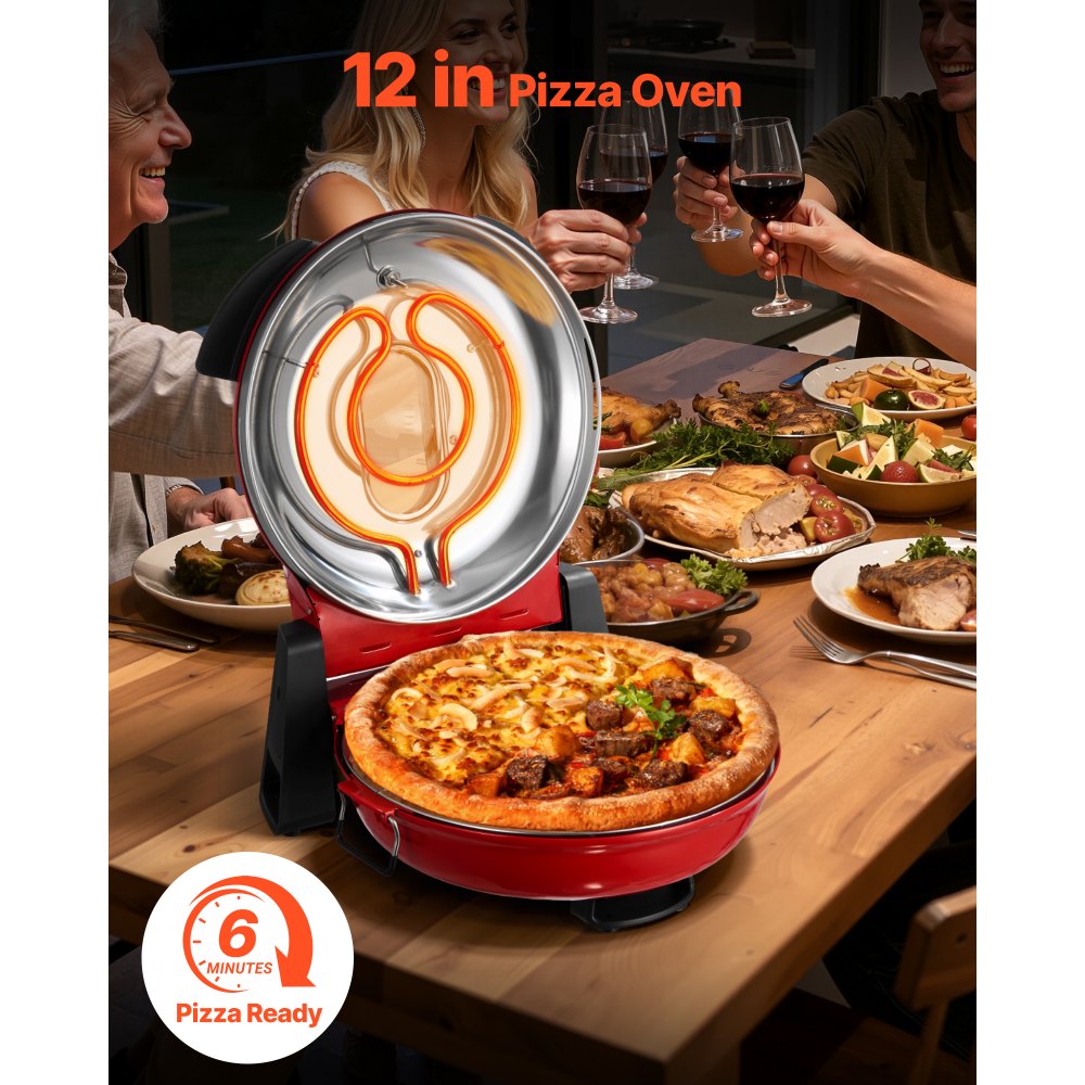 VEVOR Pizza Oven, 12 in Electric Pizza Maker, 1200W Electric Pizzas Cooker with Cordierite Stone, 5-Mode Temperature