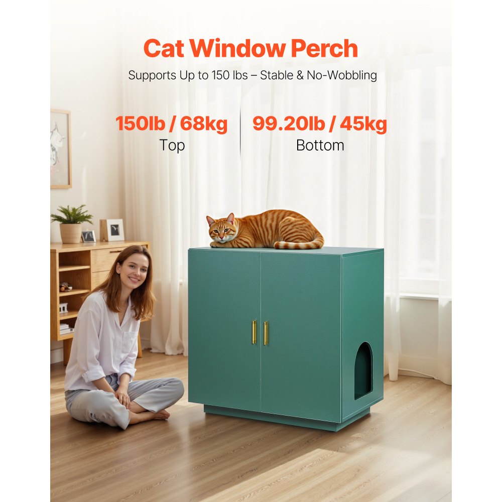 VEVOR Cat Litter Box Enclosure, 31.5 in Hidden Litter Box Cabinet, Wooden Indoor Cat Washroom with Ventilated Holes