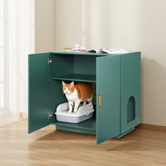 VEVOR Cat Litter Box Enclosure, 31.5 in Hidden Litter Box Cabinet, Wooden Indoor Cat Washroom with Ventilated Holes