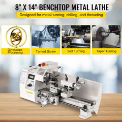 VEVOR Compact Metal Lathe, 8"x14", Adjustable Speed 2250 RPM, 650W Power, Precision Engineering Lathe for Metalworking