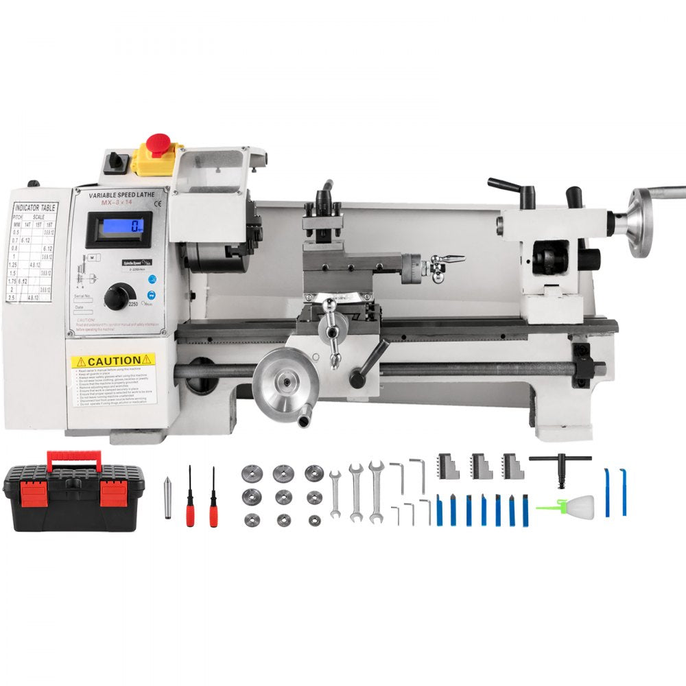 VEVOR Compact Metal Lathe, 8"x14", Adjustable Speed 2250 RPM, 650W Power, Precision Engineering Lathe for Metalworking