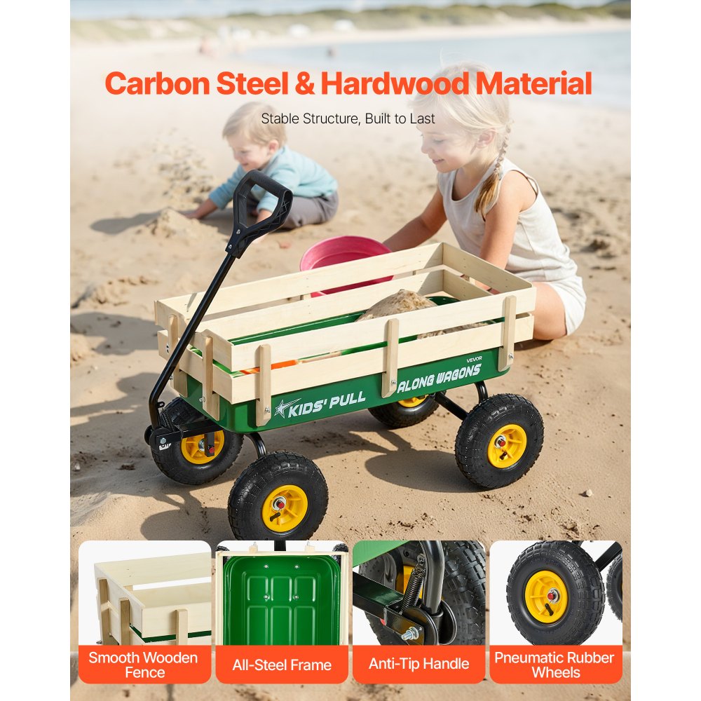 VEVOR Pull-Along Wagon for Kids, 39 inch Toddler Wagons with Wooden Panels & Handle, Supports up to 330 lbs