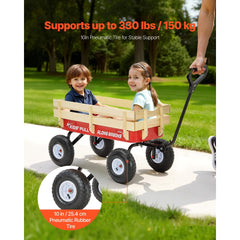VEVOR Pull-Along Wagon for Kids, 39 inch Toddler Wagons with Wooden Panels & Handle, Supports up to 330 lbs