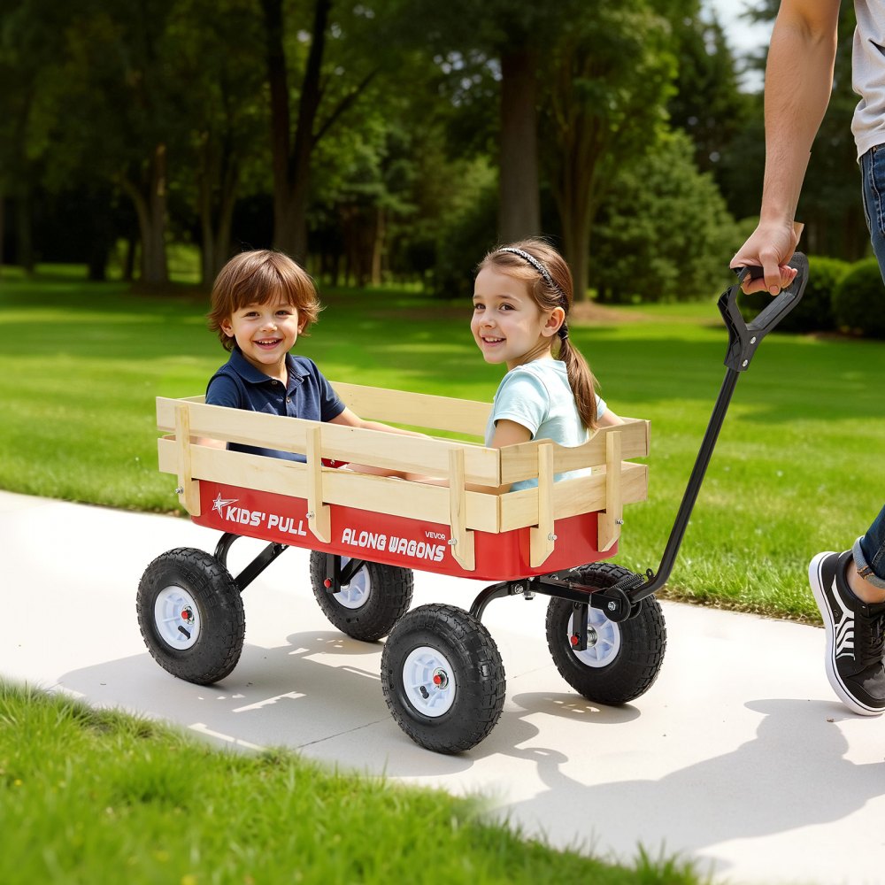 VEVOR Pull-Along Wagon for Kids, 39 inch Toddler Wagons with Wooden Panels & Handle, Supports up to 330 lbs