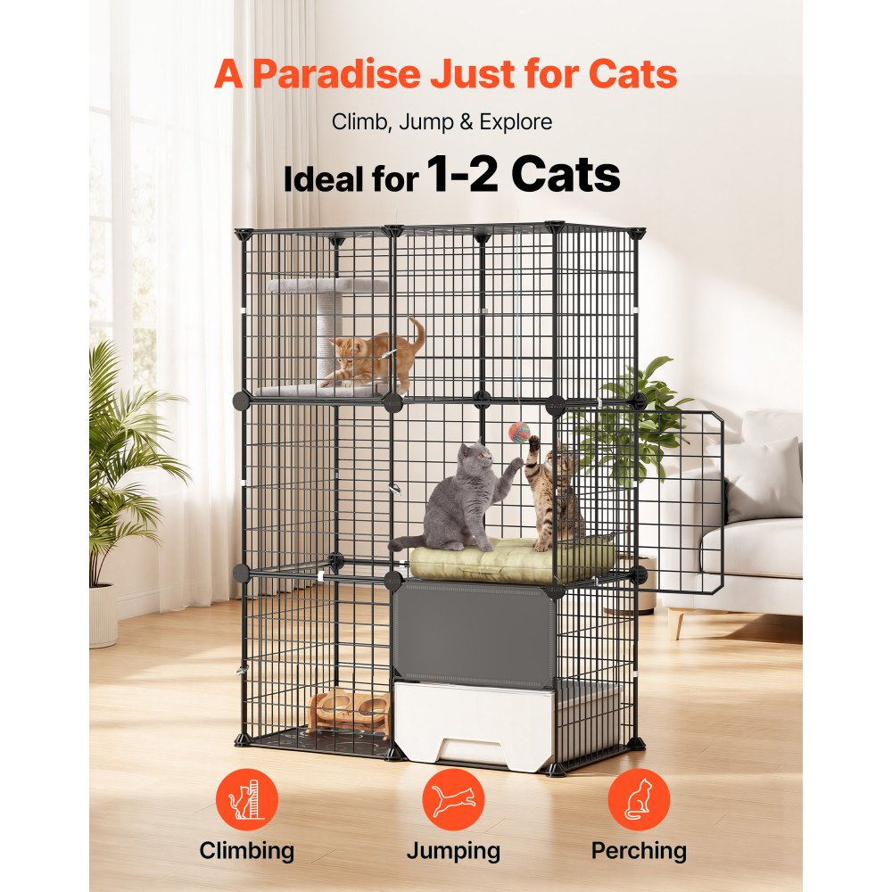 VEVOR Cat Cage 3-Tier 28"x17.91"x40.98" DIY Cat Playpen with Litter Box, Indoor Enclosure Detachable Metal Wire Kennel