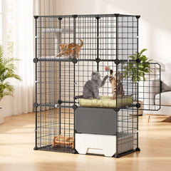 VEVOR Cat Cage 3-Tier 28"x17.91"x40.98" DIY Cat Playpen with Litter Box, Indoor Enclosure Detachable Metal Wire Kennel