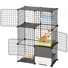 VEVOR Cat Cage 3-Tier 28"x17.91"x40.98" DIY Cat Playpen with Litter Box, Indoor Enclosure Detachable Metal Wire Kennel