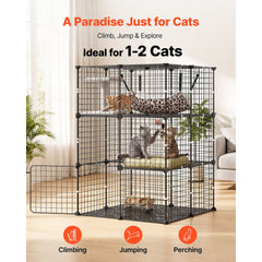 VEVOR Cat Cage 3-Tier 27.99"x27.99"x40.98" DIY Cat Playpen with Hammock, Indoor Enclosure Detachable Metal Wire Kennel