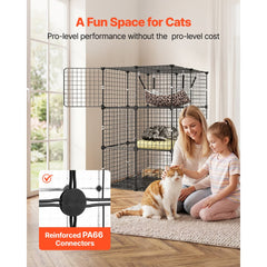 VEVOR Cat Cage 3-Tier 27.99"x27.99"x40.98" DIY Cat Playpen with Hammock, Indoor Enclosure Detachable Metal Wire Kennel