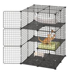 VEVOR Cat Cage 3-Tier 27.99"x27.99"x40.98" DIY Cat Playpen with Hammock, Indoor Enclosure Detachable Metal Wire Kennel