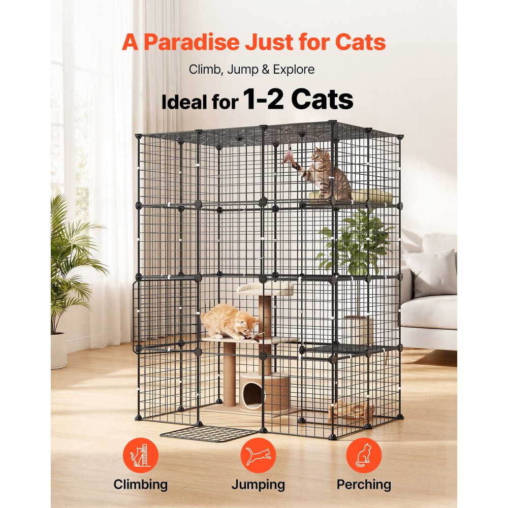 VEVOR Cat Cage 4-Tier 40.98"x27.99"x55" DIY Cat Playpen Indoor Enclosure, Detachable Metal Wire Kennel Crate with 4