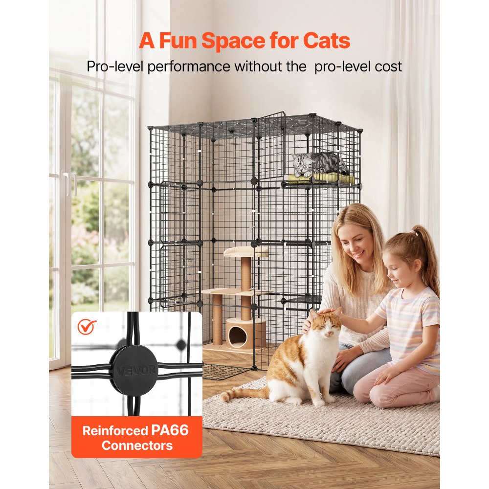 VEVOR Cat Cage 4-Tier 40.98"x27.99"x55" DIY Cat Playpen Indoor Enclosure, Detachable Metal Wire Kennel Crate with 4