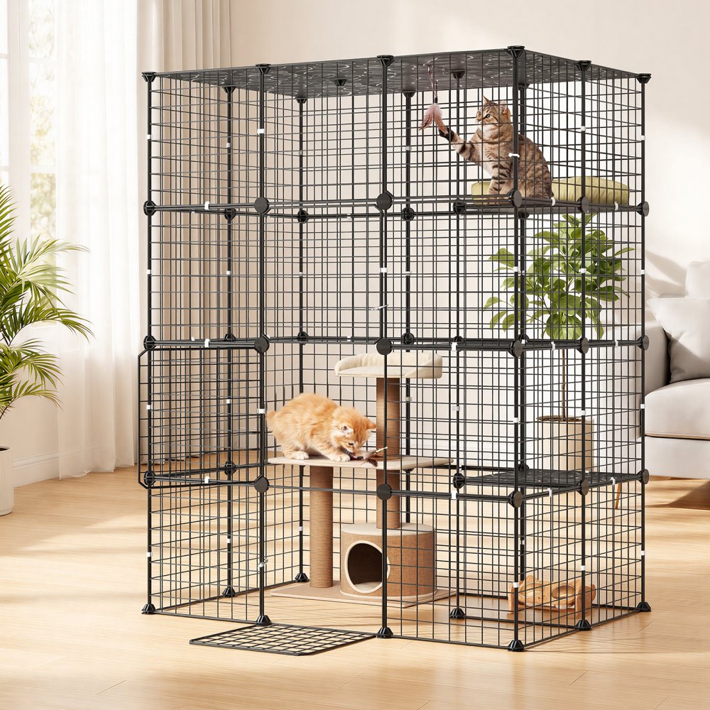 VEVOR Cat Cage 4-Tier 40.98"x27.99"x55" DIY Cat Playpen Indoor Enclosure, Detachable Metal Wire Kennel Crate with 4