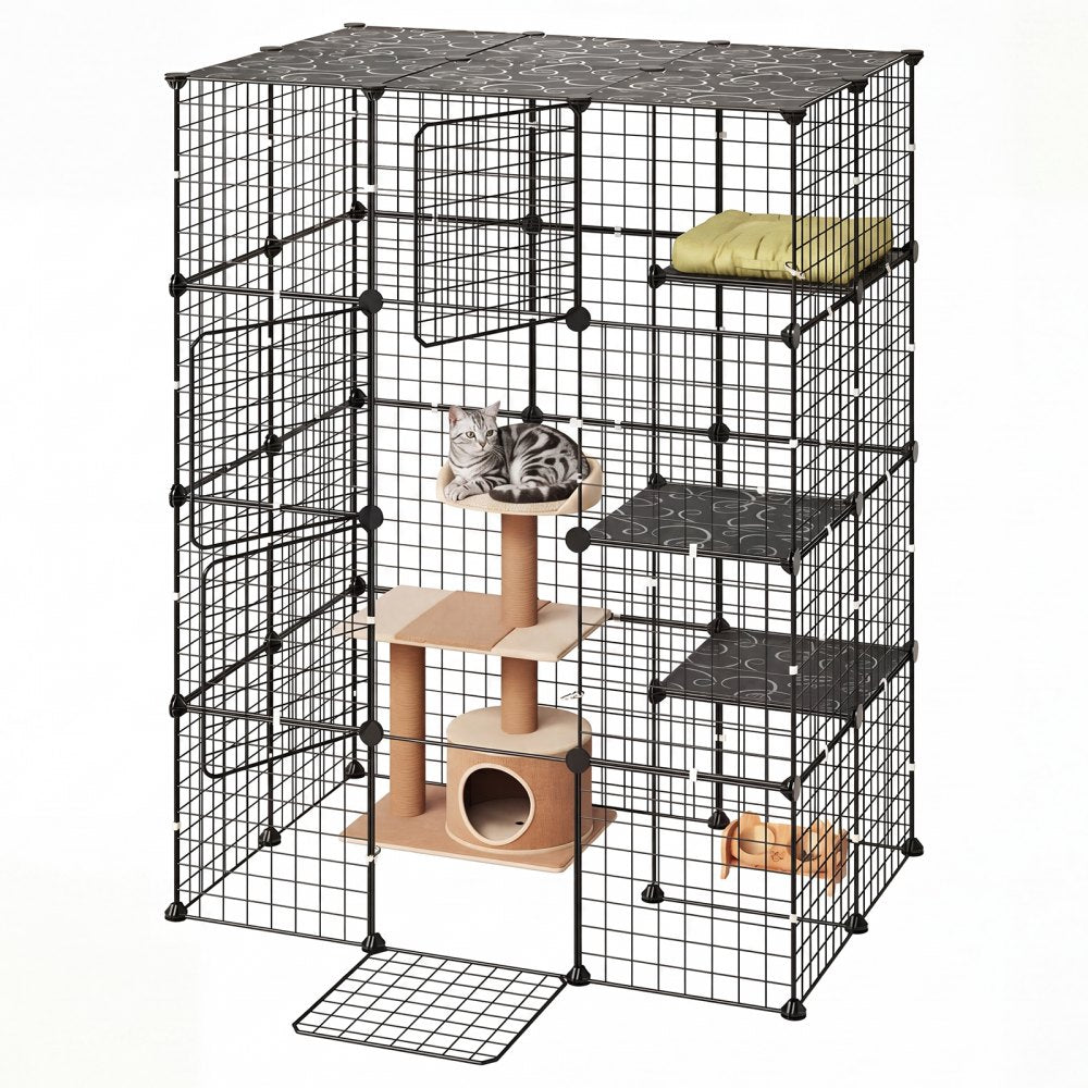 VEVOR Cat Cage 4-Tier 40.98"x27.99"x55" DIY Cat Playpen Indoor Enclosure, Detachable Metal Wire Kennel Crate with 4
