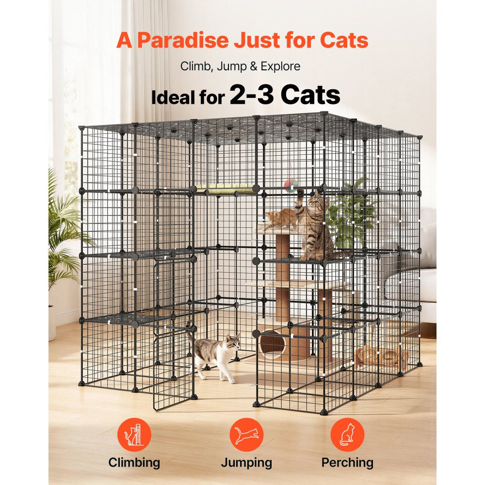 VEVOR Cat Cage 4-Tier 55"x55"x55" Large DIY Cat Playpen Indoor Enclosure, Detachable Metal Wire Kennel Crate with 3