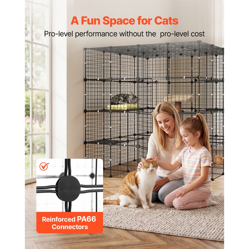 VEVOR Cat Cage 4-Tier 55"x55"x55" Large DIY Cat Playpen Indoor Enclosure, Detachable Metal Wire Kennel Crate with 3