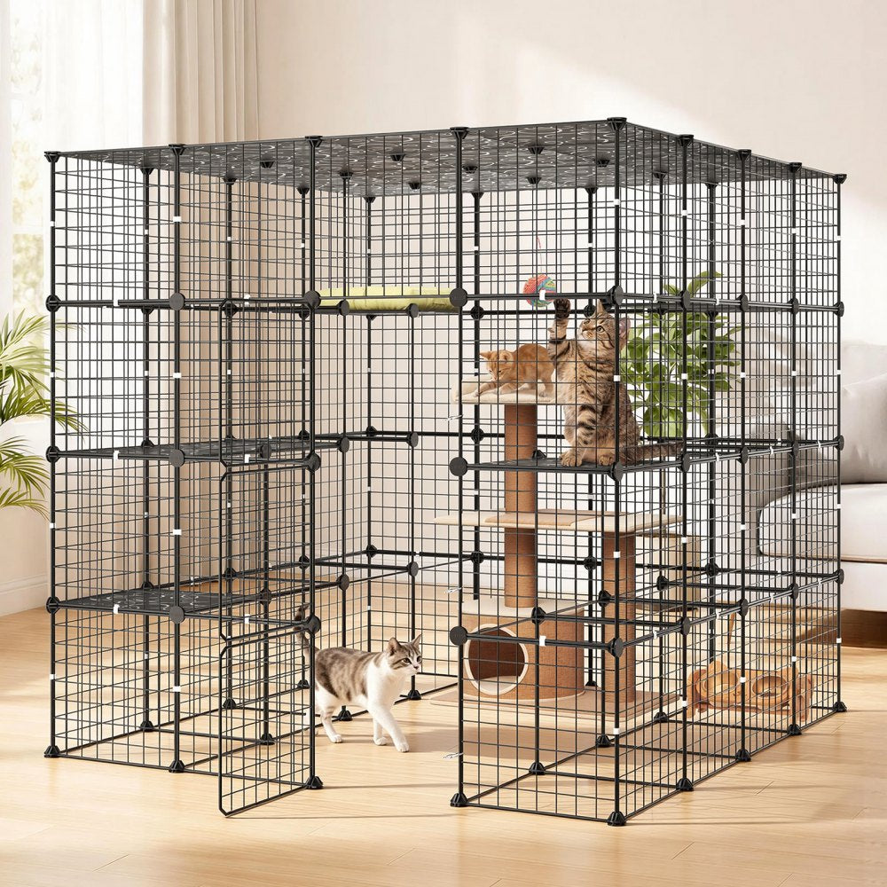 VEVOR Cat Cage 4-Tier 55"x55"x55" Large DIY Cat Playpen Indoor Enclosure, Detachable Metal Wire Kennel Crate with 3