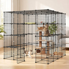 VEVOR Cat Cage 4-Tier 55"x55"x55" Large DIY Cat Playpen Indoor Enclosure, Detachable Metal Wire Kennel Crate with 3