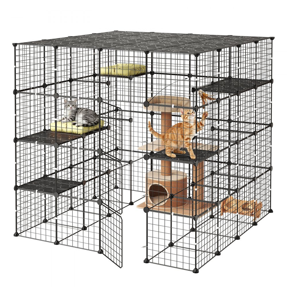 VEVOR Cat Cage 4-Tier 55"x55"x55" Large DIY Cat Playpen Indoor Enclosure, Detachable Metal Wire Kennel Crate with 3