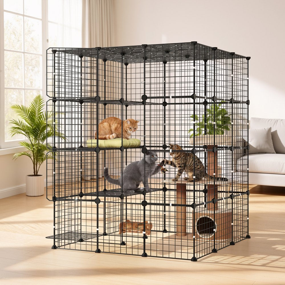 VEVOR Cat Cage 4-Tier 40.98"x40.98"x55" DIY Cat Playpen Indoor Enclosure, Detachable Metal Wire Kennel Crate with 4