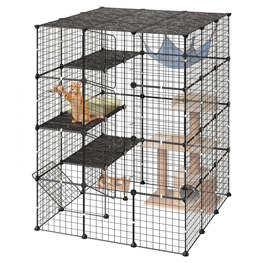 VEVOR Cat Cage 4-Tier 40.98"x40.98"x55" DIY Cat Playpen Indoor Enclosure, Detachable Metal Wire Kennel Crate with 4