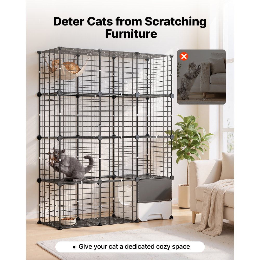 VEVOR Cat Cage 4-Tier 40.98"x13.98"x55" DIY Cat Playpen with Litter Box, Indoor Enclosure Detachable Metal Wire Kennel