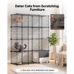 VEVOR Cat Cage 4-Tier 40.98"x13.98"x55" DIY Cat Playpen with Litter Box, Indoor Enclosure Detachable Metal Wire Kennel