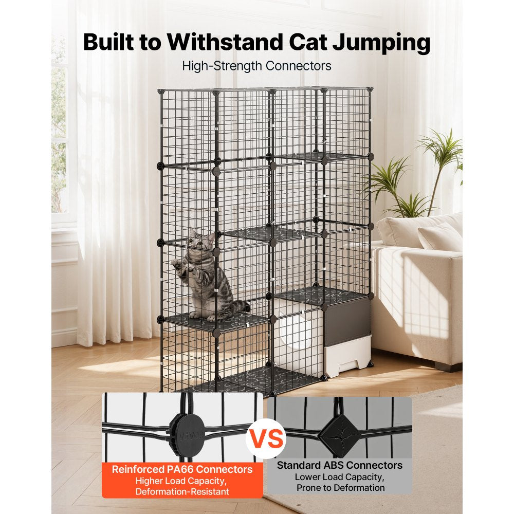 VEVOR Cat Cage 4-Tier 40.98"x13.98"x55" DIY Cat Playpen with Litter Box, Indoor Enclosure Detachable Metal Wire Kennel