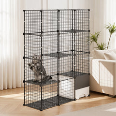 VEVOR Cat Cage 4-Tier 40.98"x13.98"x55" DIY Cat Playpen with Litter Box, Indoor Enclosure Detachable Metal Wire Kennel
