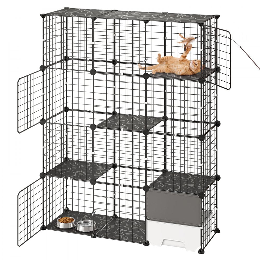 VEVOR Cat Cage 4-Tier 40.98"x13.98"x55" DIY Cat Playpen with Litter Box, Indoor Enclosure Detachable Metal Wire Kennel