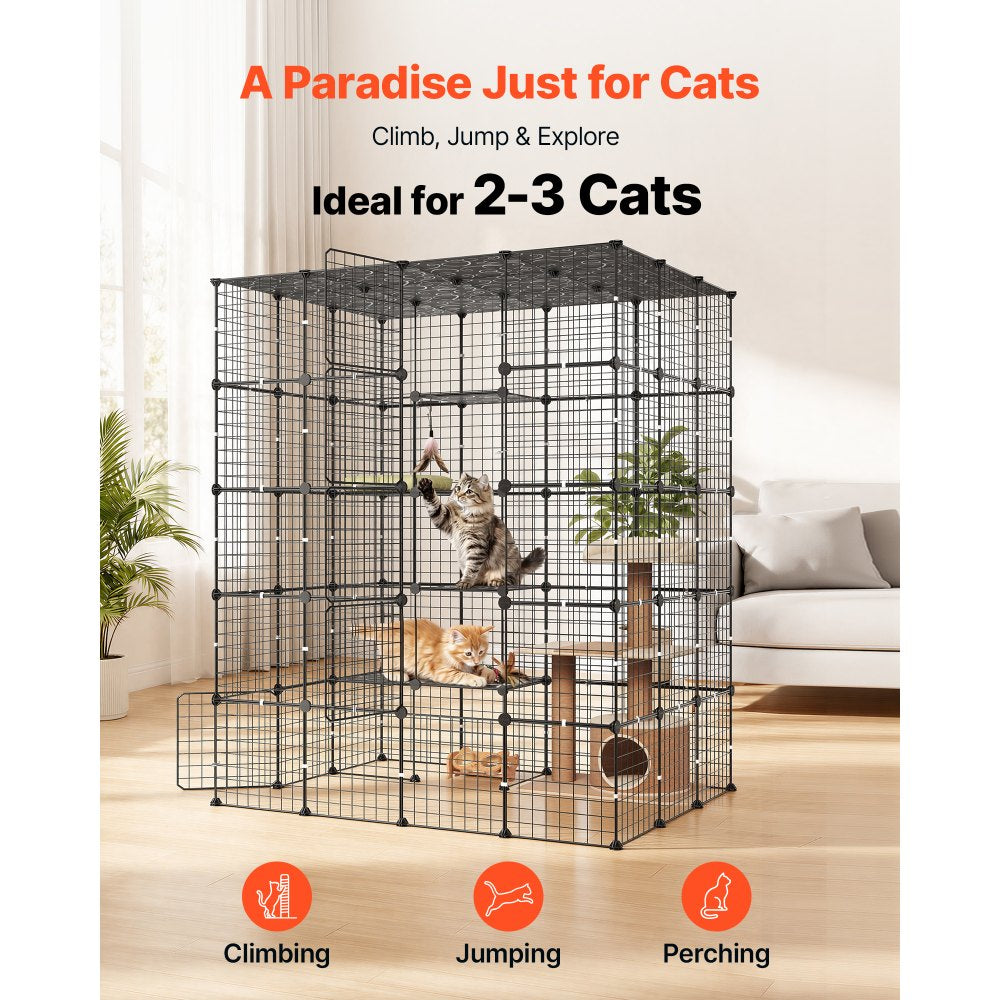VEVOR Cat Cage 5-Tier 55"x40.98"x68.98" DIY Cat Playpen Indoor Enclosure, Detachable Metal Wire Kennel Crate with 5