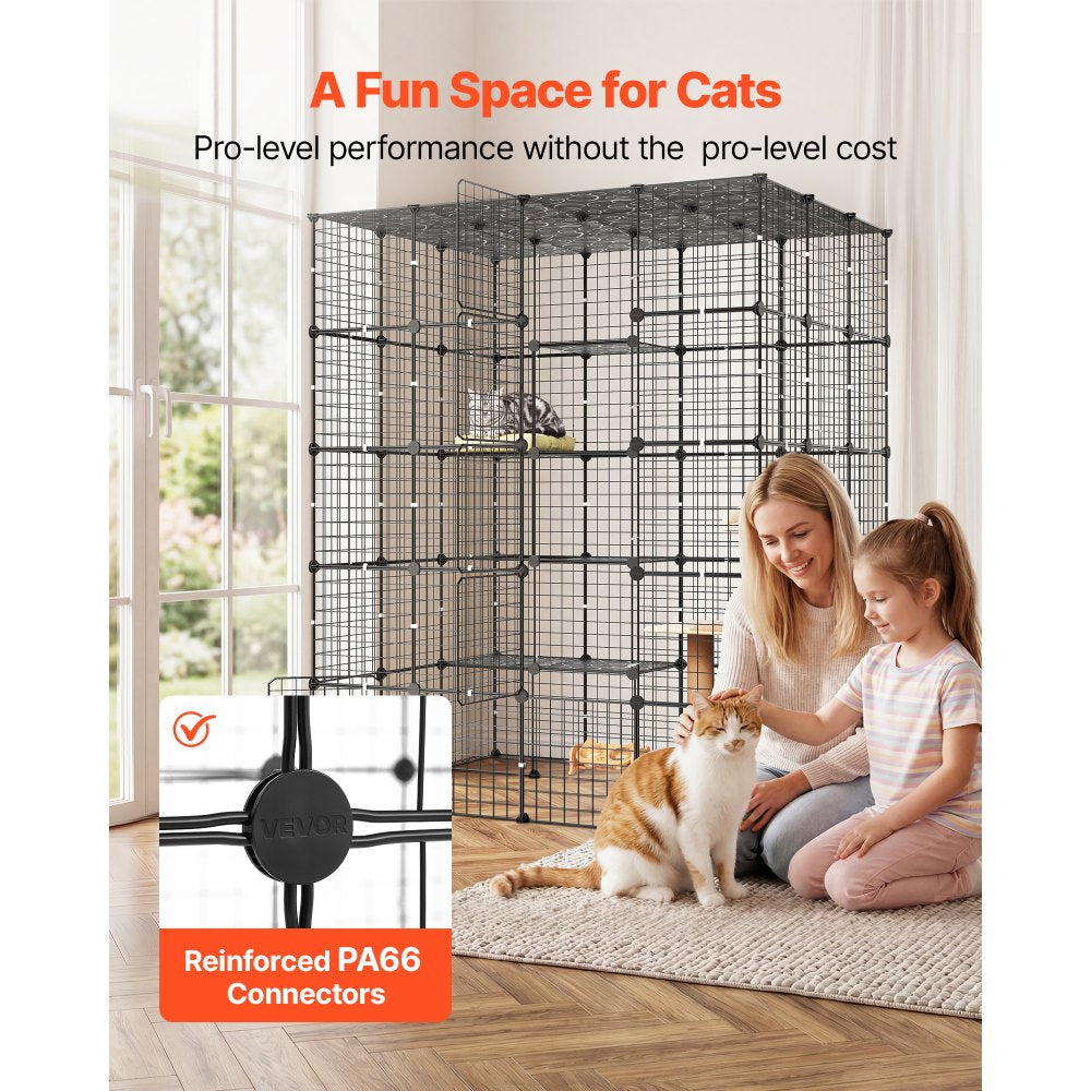 VEVOR Cat Cage 5-Tier 55"x40.98"x68.98" DIY Cat Playpen Indoor Enclosure, Detachable Metal Wire Kennel Crate with 5