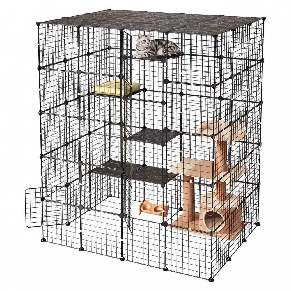 VEVOR Cat Cage 5-Tier 55"x40.98"x68.98" DIY Cat Playpen Indoor Enclosure, Detachable Metal Wire Kennel Crate with 5