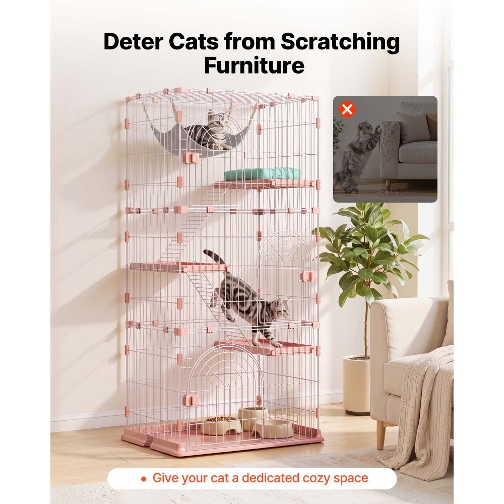 VEVOR Cat Cage 4-Tier 33.07"x23.82"x64.37" DIY Cat Playpen with Ladders, Indoor Enclosure Detachable Metal Wire Kennel